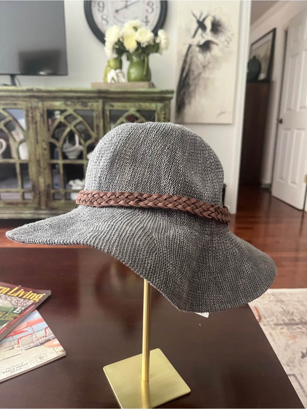 San Diego Hat Company Gray Wide-Brim Sun Hat with Brown Braided Band
